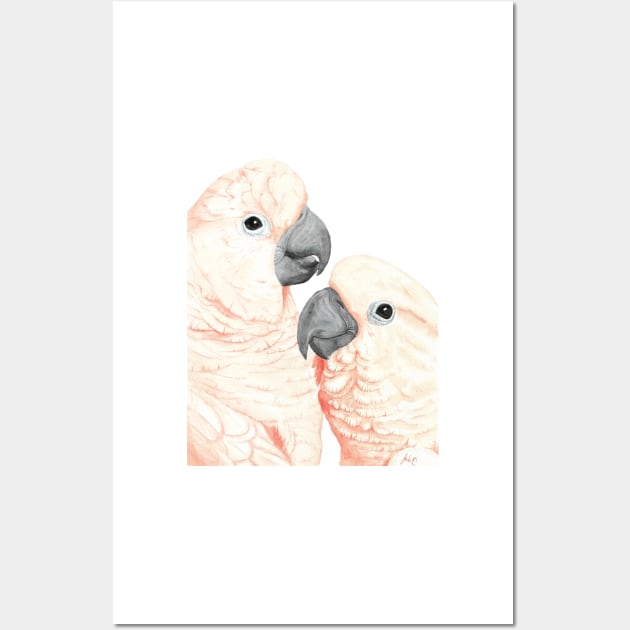 Moluccan cockatoos watercolor - parrot portrait painting Wall Art by Oranjade0122